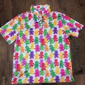 Men’s Christmas Performance Polo Gingerbread Holiday Moisture Wicking Colorful X